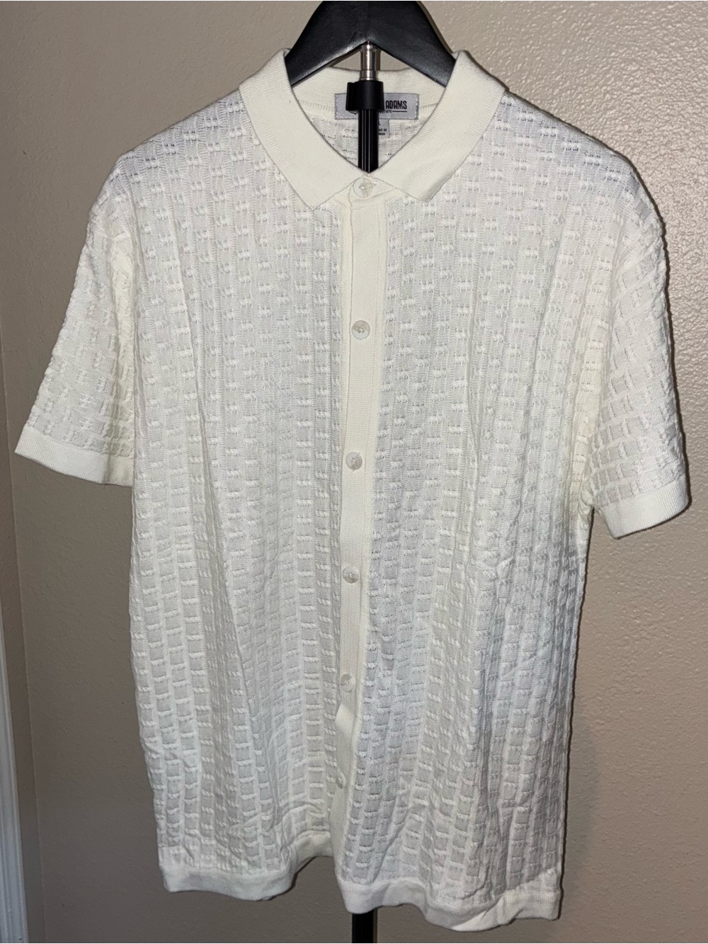 Stacy Adams Ivory Textured Short-Sleeve Button Polo